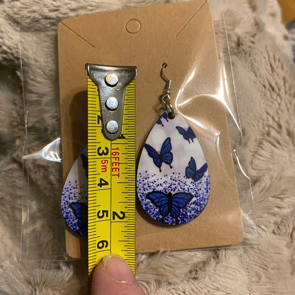 Blue Butterfly Earrings - Picture 3 of 3